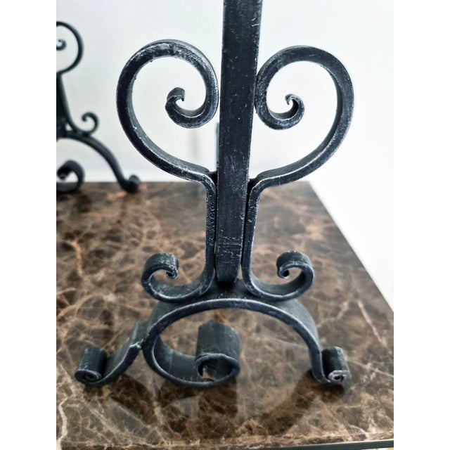 2000 - 2009 Pair of Handcrafted Italian Wrought Iron Fireplace Andirons For Sale - Image 5 of 8
