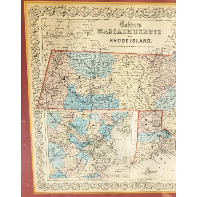 Mid 19th Century 19th Century American Lithograph Map of Massachusetts and Rhode Island For Sale - Image 5 of 12