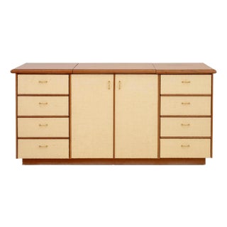 Gabriella Crespi Style Vintage Wicker and Walnut Tv Cabinet For Sale