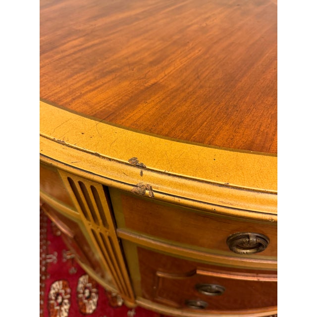 Vintage Neoclassical Louis XVI-Style Demilune Chest With Floral Painted Panel For Sale - Image 9 of 9