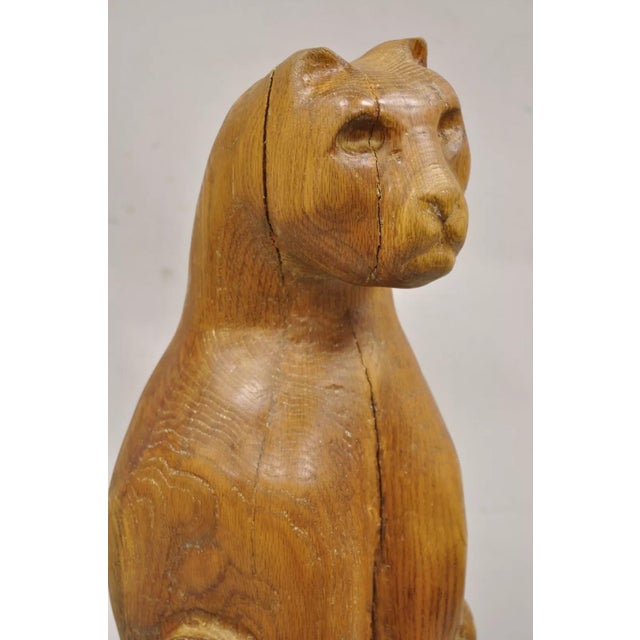 Mid 20th Century Mid 20th Century Vintage Mid Century Modern Solid Carved Wood Cat Art Sculpture For Sale - Image 5 of 12