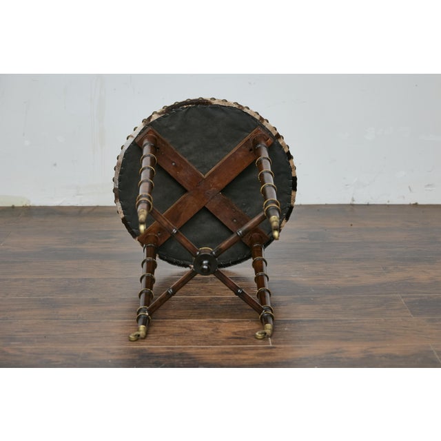 19th Century English Faux Bamboo Side Table with Zebra Hide Top and Casters For Sale - Image 11 of 12