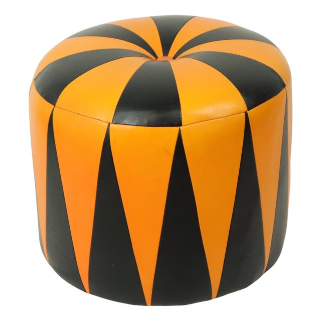 Vintage Round Pouf in Two-Tone Skai, 1960s For Sale