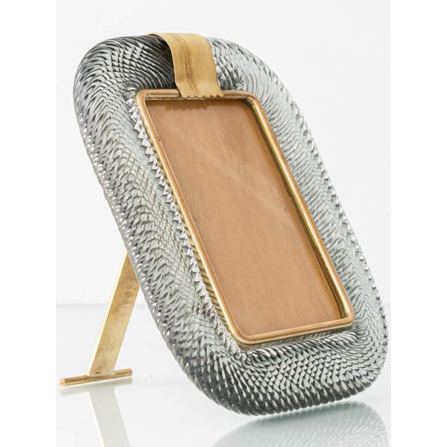 Murano Glass and Brass Picture Frame in Smoke Grey Fumé Torchon from Barovier & Toso For Sale - Image 15 of 15