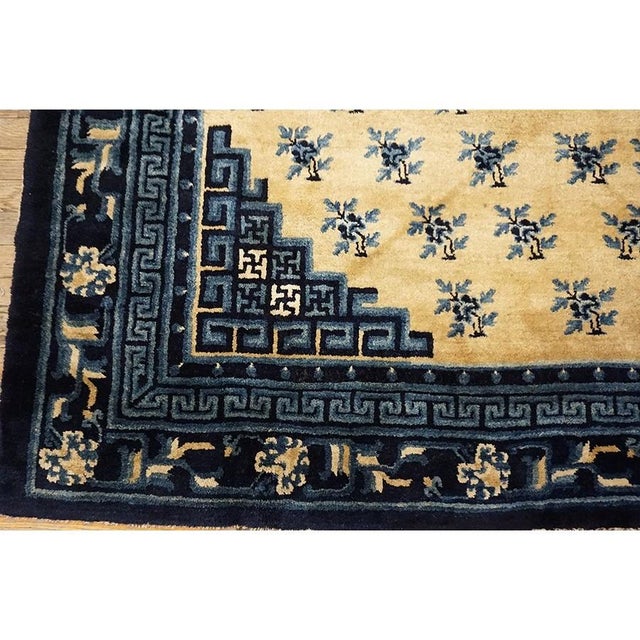 1920s 1920s Beige Medallion Floral Classical Greek Antique Chinese Baotou Square Rug For Sale - Image 5 of 11
