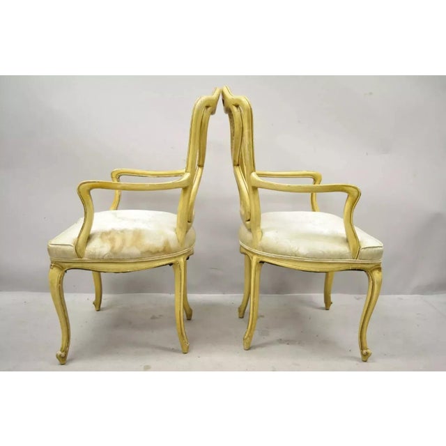 Mid 20th Century Vintage Italian Provincial French Louis XV Yellow Cane Dining Arm Chairs - Pair For Sale - Image 12 of 12
