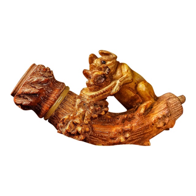 Vintage 1920s Carved Pig Genuine Meerschaum Tobacco Pipe For Sale