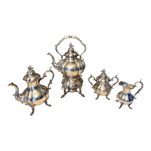 Vintage Reed & Barton "Winthrop" 1795 Silverplate Tea & Coffee Service With Working Tilting Kettle-on-Stand - Set of 4