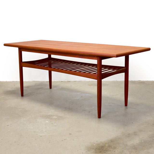 Brown Danish Teak “Surfboard” Coffee Table With Lower Magazine Shelf For Sale - Image 8 of 9