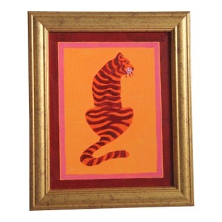 Tiger Minimalism Abstract Pop Art Goldenrod Orange Burgundy Original Oil Painting by Cleo Plowden For Sale
