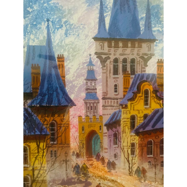 Wood Street of Old Prague, Anatole Krasnyanshy Large Seriolithograph,Framed and Signed in Plate. For Sale - Image 7 of 11