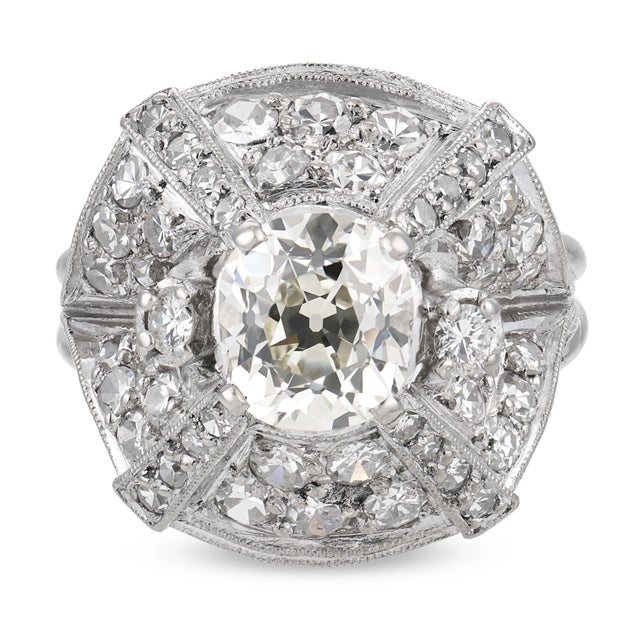 Contemporary Mid Century Gia 1.80 Carat Diamond 14k White Gold Cocktail Ring, Size 5.25 For Sale - Image 3 of 6