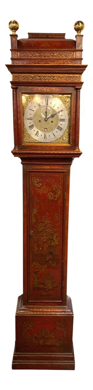 19th Century English Red Lacquered Chinoiserie Tall Case Clock