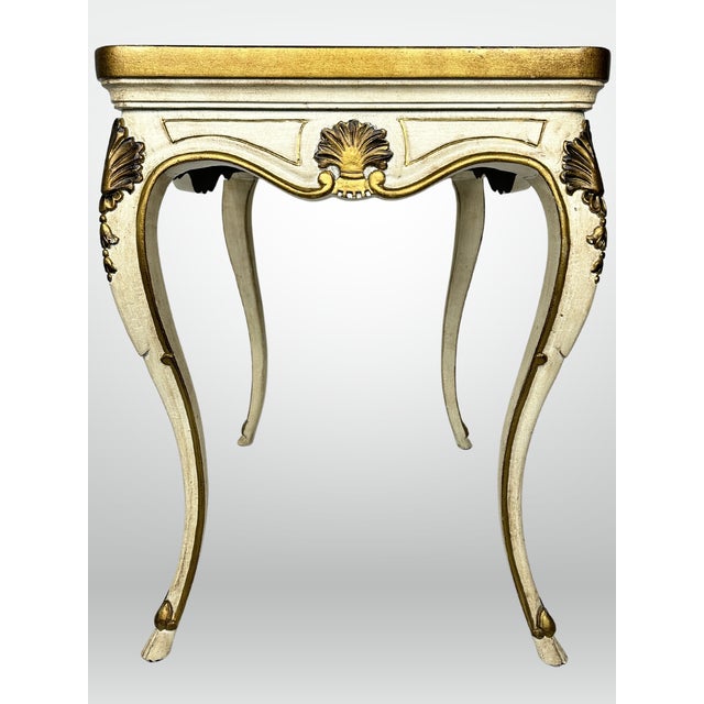 Italian Florentine Hand Painted Gold Shell Detail Tea Table Mid-Century Hoof Foot For Sale - Image 3 of 12