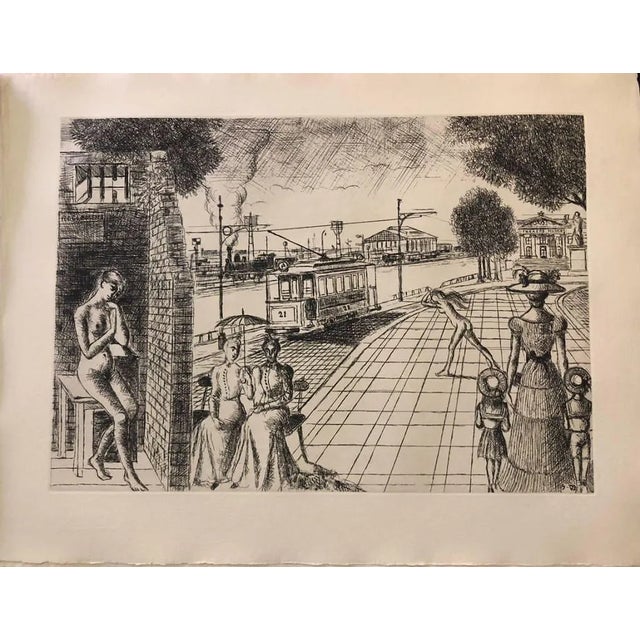 Paul Delvaux, Construction d'un Temple en Ruine, Plate No. 9, Etching, 1973 For Sale