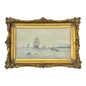 Antique Maritime Harbor Clipper Ship at Sea by Saint Clair Mulholland