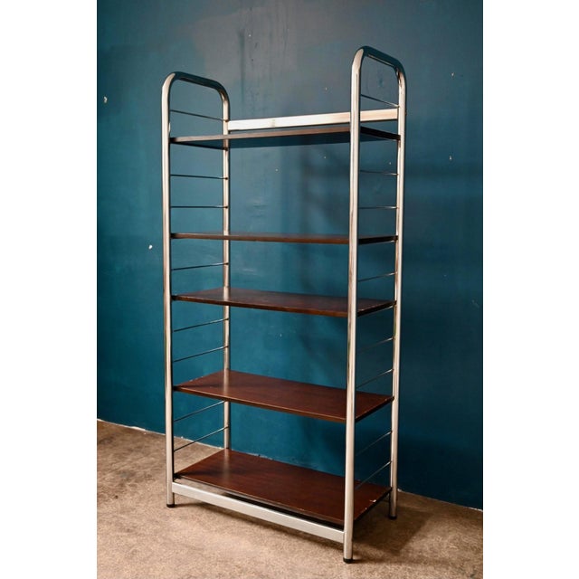 Silver Chrome and Teak Bookcase, 1970s For Sale - Image 8 of 15