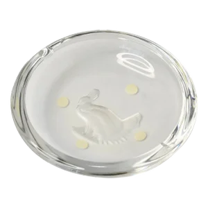 Vintage Val Saint-Lambert Crystal Cut & Etched Bird Art Glass Ashtray Signed