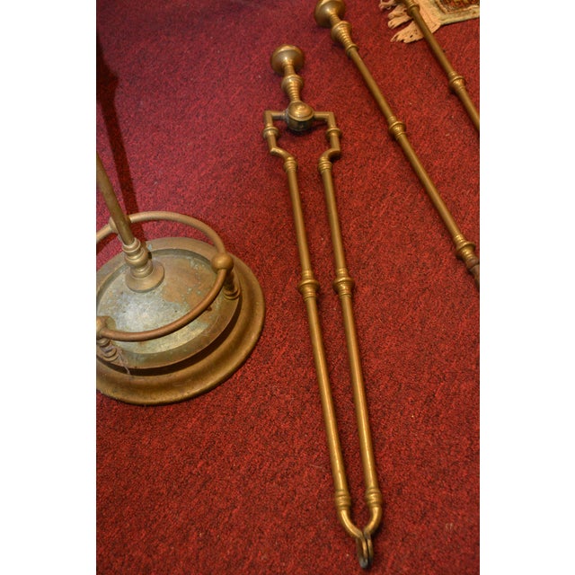 Metal Vintage Heavy Brass / Iron Fireplace Tools Companion 4 Piece Cleaning Set For Sale - Image 7 of 18