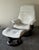 Ekornes ASA Mid 20th Century Scandinavian Ekornes Stressless Lounge Chair and Ottoman in White Leather & Rosewood For Sale - Image 4 of 18