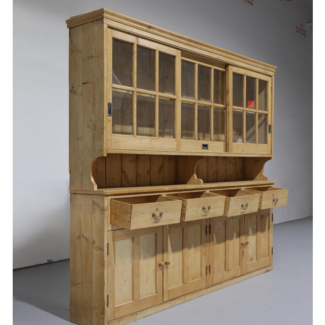Massive Antique Pine Glazed Dresser With Sliding Doors | Circa 1880 For Sale - Image 10 of 13