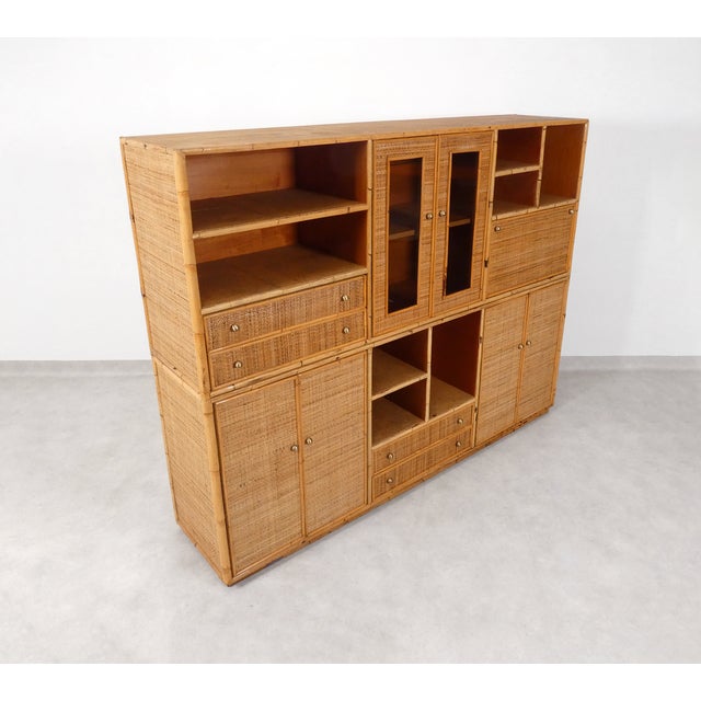 Wood Large Wall Unit in Wood Bamboo and Rattan by Unknown for Unknown, 1970s For Sale - Image 7 of 18