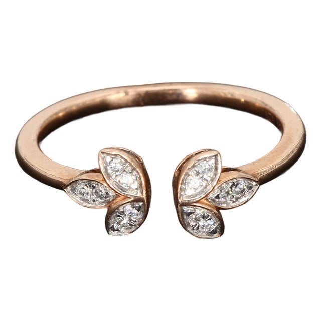 10k Rose Gold Bypass Ring With Round Diamond Accents - Size 6.5 For Sale