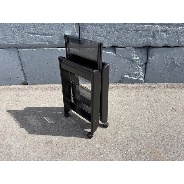 1980s Black Serving or Bar Cart From Mascagni, Made in Italy, Foldable For Sale - Image 14 of 15