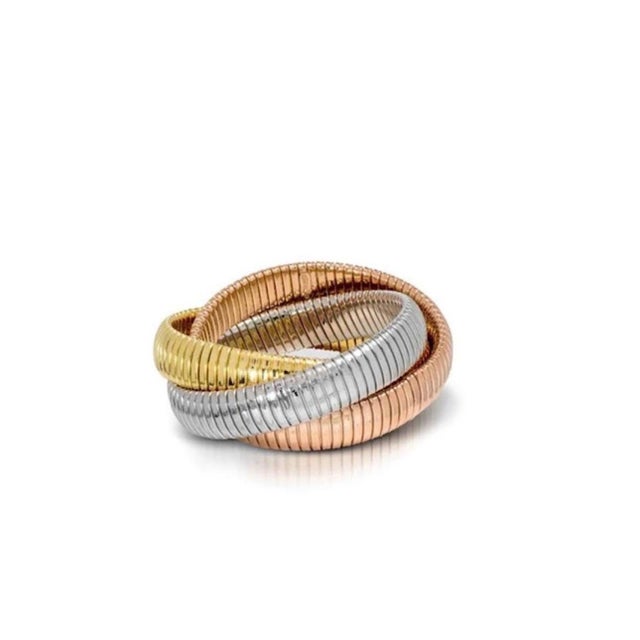 Metal Estate " H Gold" Tri Color Interwoven Rolling Stretch Bracelet 18yg, Rg, Wg 87Gm For Sale - Image 7 of 17