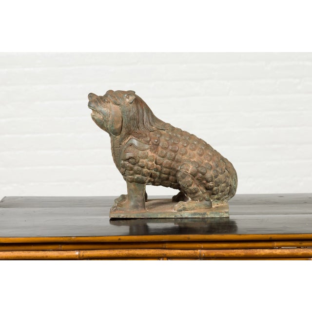 Mid 20th Century Mid 20th Century Vintage Bronze Mythical Boar Animal Sculpture on Rectangular Base For Sale - Image 5 of 13