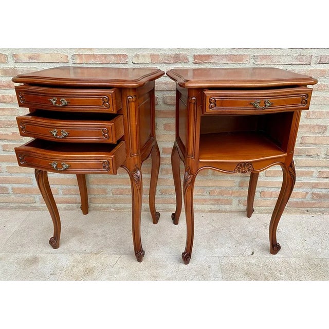 Louis XVI Style Nightstands with Drawers and Cabriole Legs, 1960s, Set of 2 For Sale - Image 6 of 13