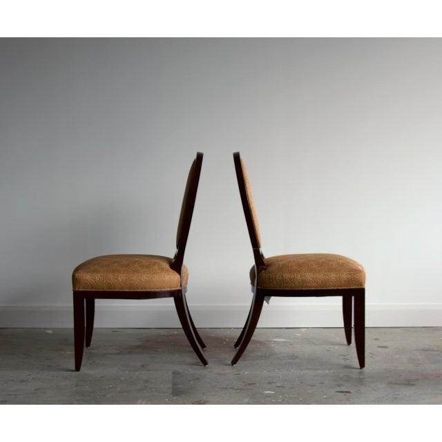 Late 20th Century Pair of Barbara Barry for Baker Oval X-Back Side Chairs With Umber Gold Floral Fabric, Late 20th Century For Sale - Image 5 of 8