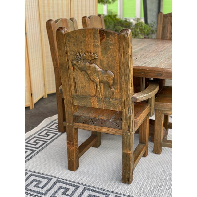 Art Factory Southwestern Hand Crafted Moose Lodge Dining Set - Set of 7 For Sale - Image 4 of 13