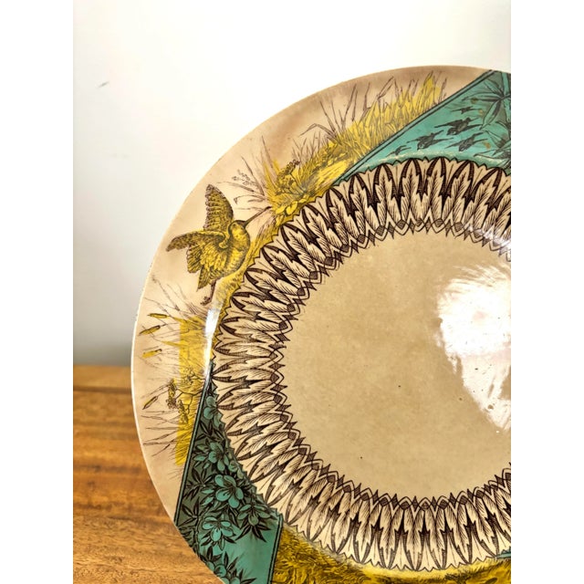 Wood & Son Antique Aesthetic Movement Teal and Yellow Transferware Plate With Waterfowl For Sale - Image 4 of 8