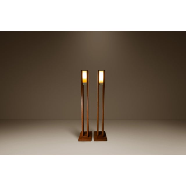 Introducing a custom-made set of architecturally stunning floor lamps designed in the manner of Frank Lloyd Wright....
