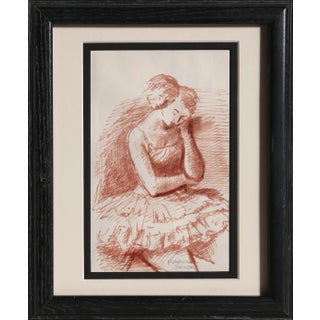 Raphael Soyer Pensive Dancer, Ink Drawing by Raphael Soyer 1956 For Sale
