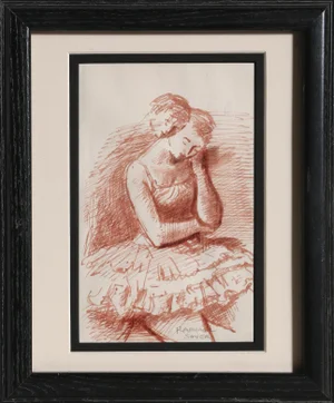 Raphael Soyer Pensive Dancer, Ink Drawing by Raphael Soyer 1956