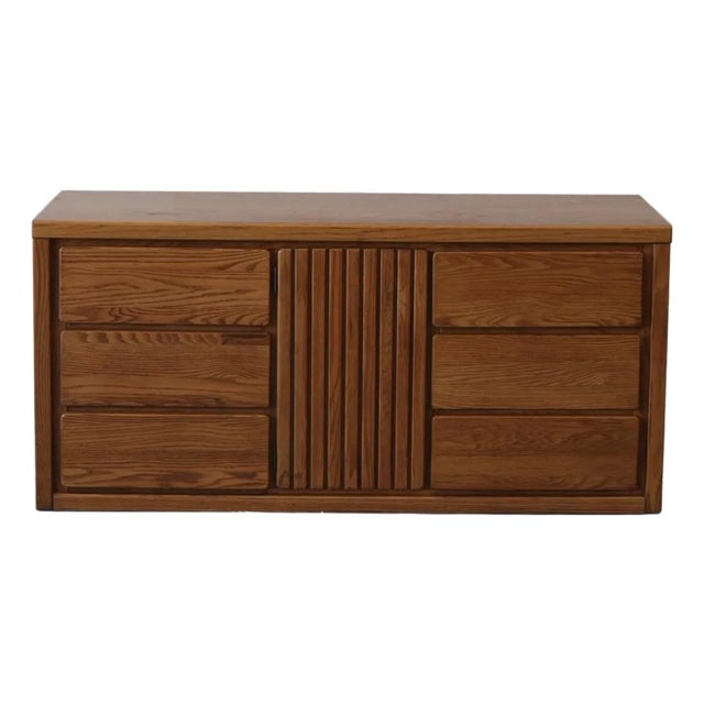 Vintage Solid Oak Dresser - Mid Century Style Wooden Lowboy 1980s For Sale