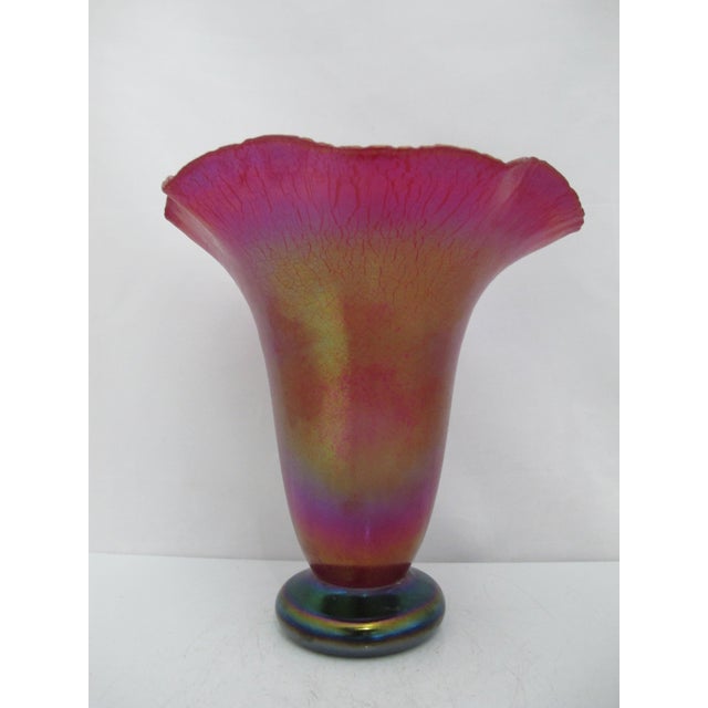 Donald Carlson Iridescent Art Glass Ruffled Trumpet Vase For Sale - Image 13 of 13