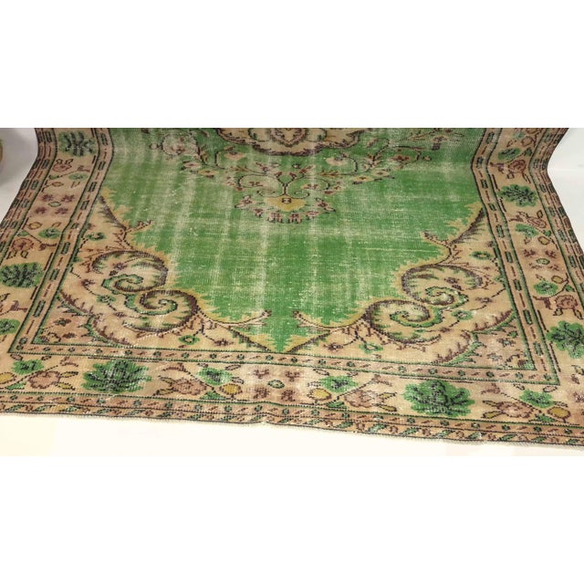 Green 1970s Vintage Turkish Handmade Wool Cotton Green Area Rug For Sale - Image 8 of 14