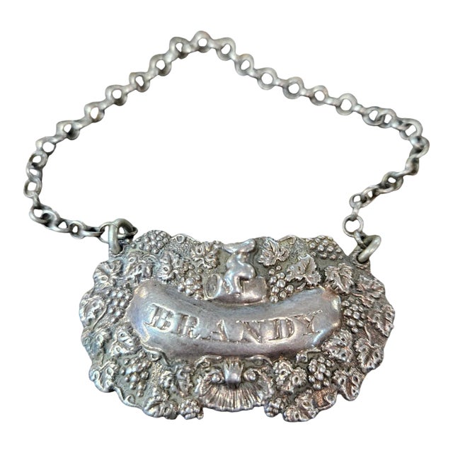 Sterling Decanter Tag for Brandy, Lindon 1802 For Sale