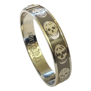 Early 2000s Alexander McQueen Skull Enamel Cuff Bracelet For Sale