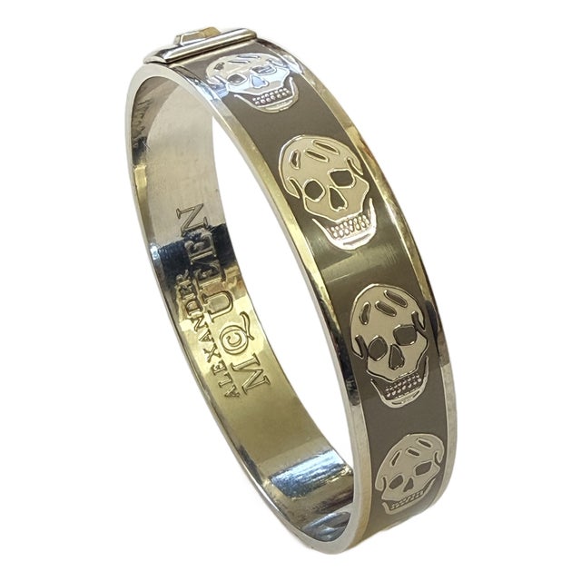 Early 2000s Alexander McQueen Skull Enamel Cuff Bracelet For Sale