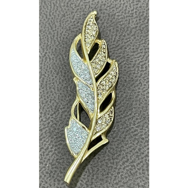0.6 Carat Leaf Shaped Diamond 14 Karat Gold Pin or Brooch Affordable, Estate For Sale - Image 16 of 18