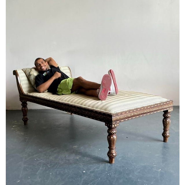 Late 20th Century Vintage Boho Inlay Chaise Lounge For Sale - Image 5 of 10