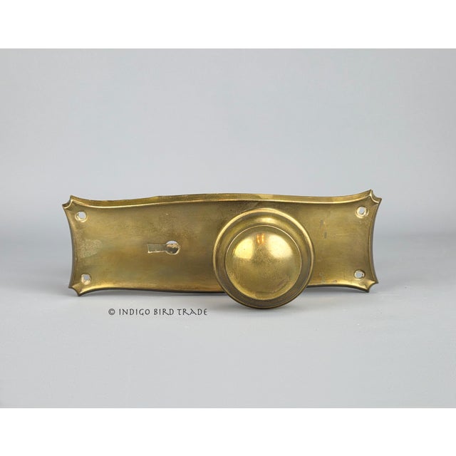 1900's Antique Arts and Crafts Bronze and Crystal Glass Front Door Handle Doorknob and Back Plates For Sale - Image 4 of 7