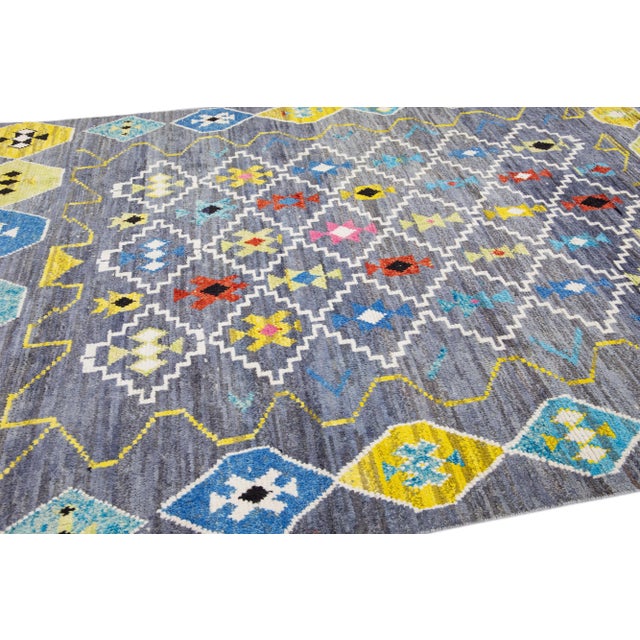 Contemporary Moroccan Style Handmade Gray Wool Rug With Tribal Pattern For Sale - Image 11 of 14