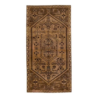 Vintage Distressed Geometric Brown Wool Rug For Sale