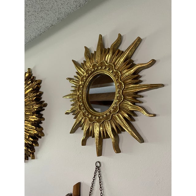 Vintage 16.5" French Style Gilded Resin Sunburst Wall Mirror For Sale - Image 15 of 16