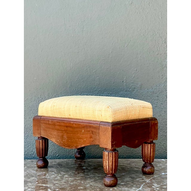 English Vintage Grasscloth Footstool For Sale - Image 3 of 12